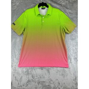Sunday Swagger Golf Polo Shirt Mens XL Neon Green Pink Gradient Dot Pattern
